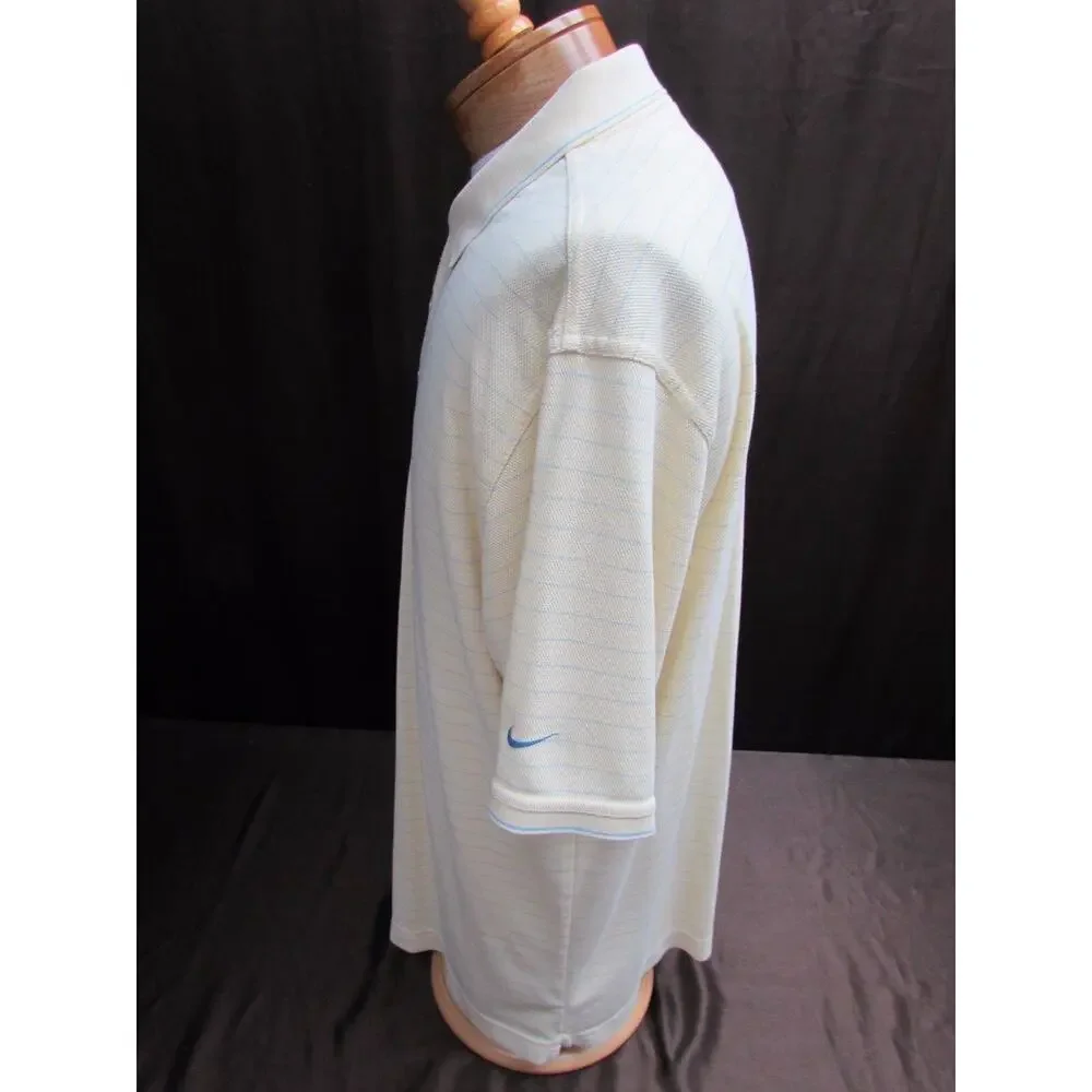 Nike Dri Fit men's size XL yellow w/ blue striped short sleeve shirt polo